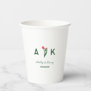 Farbige Volkskunst-Wildblumen-Monogramm-Hochzeit Pappbecher