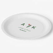 Farbige Volkskunst-Wildblumen-Monogramm-Hochzeit Pappteller (Schrägansicht)