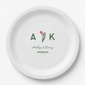 Farbige Volkskunst-Wildblumen-Monogramm-Hochzeit Pappteller (Vorderseite)