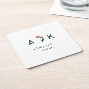Farbige Volkskunst-Wildblumen-Monogramm-Hochzeit Rechteckiger Pappuntersetzer