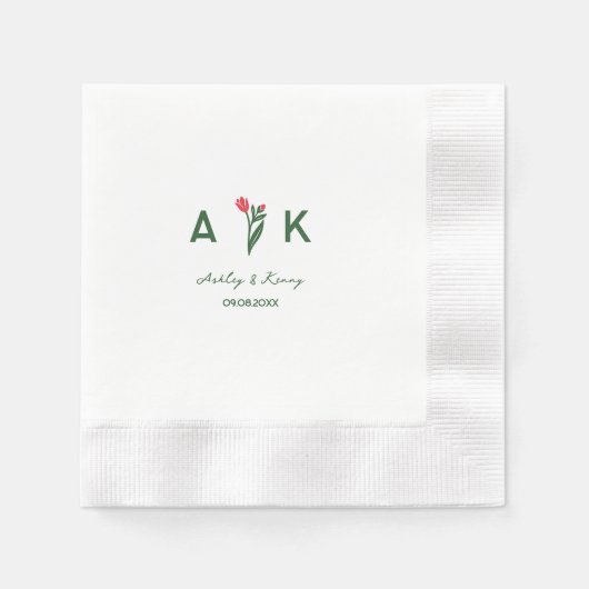 Farbige Volkskunst-Wildblumen-Monogramm-Hochzeit Serviette (Vorderseite)