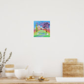 Farbige Volkslandschaft Bild von Schafen Poster (Küche)