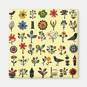 Farbige volkstümliche Blumen und Vögel Magnet