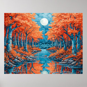 Farbige Waldlandschaft mit Herbstbäumen Poster