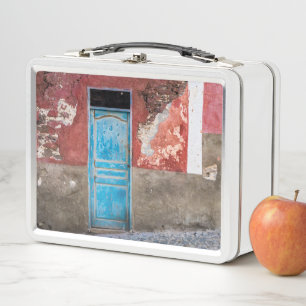 Farbige Wand mit blauer Tür Metall Brotdose