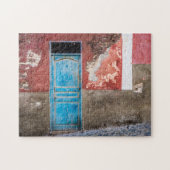 Farbige Wand mit blauer Tür Puzzle (Horizontal)