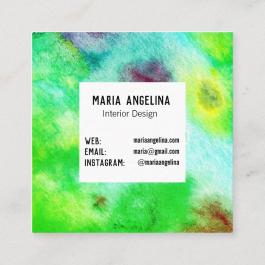 Farbige Wasserfarbe abstrakte Kunst Moderne Grün Quadratische Visitenkarte (Rückseite)