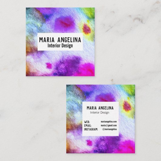 Farbige Wasserfarbe abstrakte Kunst Moderne lila Quadratische Visitenkarte (Vorne/Hinten)