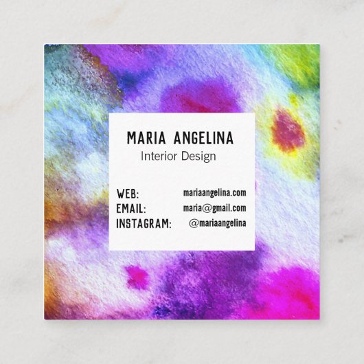 Farbige Wasserfarbe abstrakte Kunst Moderne lila Quadratische Visitenkarte (Rückseite)