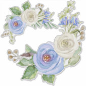 Farbige Wasserfarbe Blau und Weiße Rose Blüte Aufkleber (Vorderseite)
