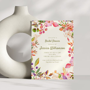 Farbige Wasserfarbe Blumenrand Brautparty Einladung