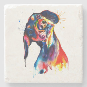 Farbige Wasserfarbe-Dachshund-Unterlage Steinuntersetzer