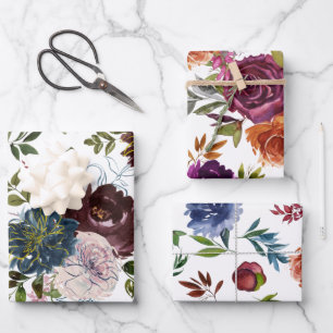 Farbige Wasserfarbe-Floral Geschenkpapier Set