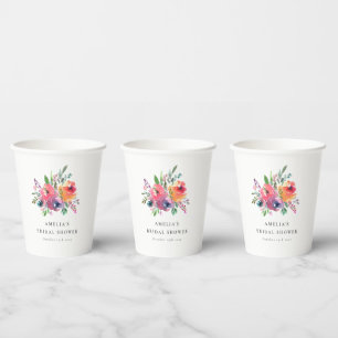 Farbige Wasserfarbe Florale Hochzeitsdusche Custom Pappbecher