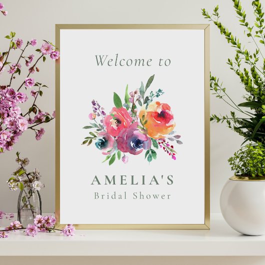 Farbige Wasserfarbe Florale Hochzeitsdusche Willko Poster