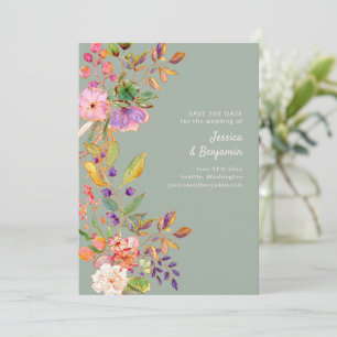 Farbige Wasserfarbe Florale Salbeigrüne Hochzeit Save The Date