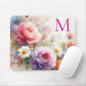 Farbige Wasserfarbe Florale Vorlage Monogramm Mousepad (Mit Mouse)