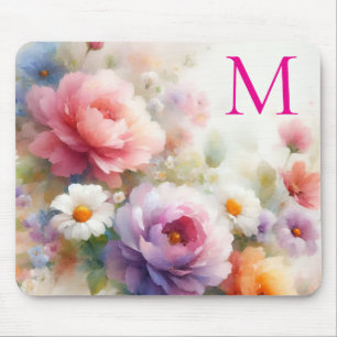 Farbige Wasserfarbe Florale Vorlage Monogramm Mousepad