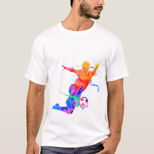 Farbige Wasserfarbe Fußballspieler Silhouette Graf T-Shirt