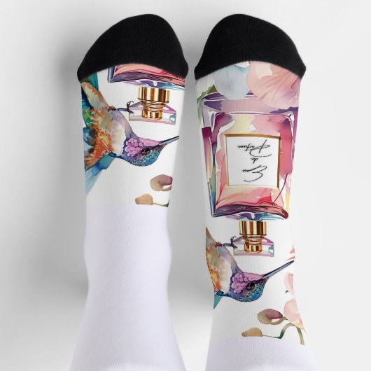 Farbige Wasserfarbe Hummingbird & Parfüm Floral S Socken (Oben)