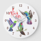 Farbige Wasserfarbe Hummingvögel Große Wanduhr (Vorderseite)