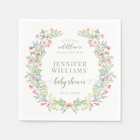 Farbige Wasserfarbe kleine Wildblume Babydusche Serviette (Vorderseite)