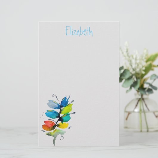 Farbige Wasserfarbe lose abstrakt blumenreich Briefpapier (Stehend Vorderseite)