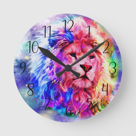 Farbige Wasserfarbe - Löwenuhr Runde Wanduhr (Vorderseite)