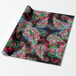 Farbige Wasserfarbe Paisley-Blumenillustration pa Geschenkpapier