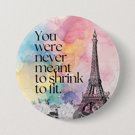 Farbige Wasserfarbe Paris Eiffelturm Zitat Kunst Button (Vorderseite)