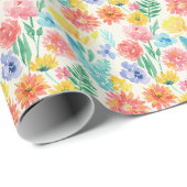 Farbige Wasserfarbe Pastell Blumen Geschenkpapier (Rolleneckpunkt)