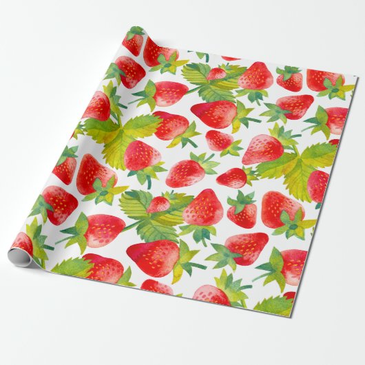 Farbige Wasserfarbe Rote Erdbeeren Geschenkpapier (Ungerollt)
