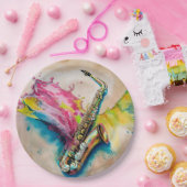 Farbige Wasserfarbe Saxophon Splash Pappteller (Party)