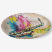 Farbige Wasserfarbe Saxophon Splash Pappteller (Schrägansicht)