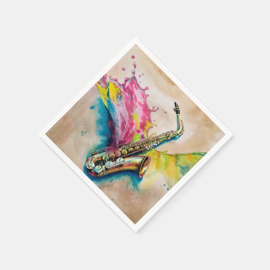 Farbige Wasserfarbe Saxophon Splash Serviette (Ecke)