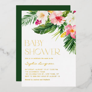 Farbige Wasserfarbe Tropische Blumen Baby Shower Folieneinladung