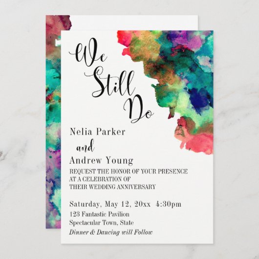 Farbige Wasserfarbe "Wir machen noch" Vow Erneueru Einladung (Vorne/Hinten)