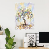 Farbige Wasserfarben-Baum-des-Lebens-Fantasy-Paste Poster (Heimbüro)