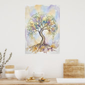 Farbige Wasserfarben-Baum-des-Lebens-Fantasy-Paste Poster (Küche)