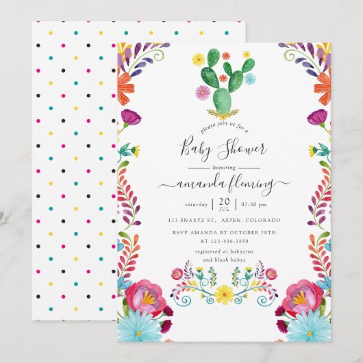 Farbige Wasserfarben-Blumen-Fiesta-Baby-Party Einladung (Vorne/Hinten)