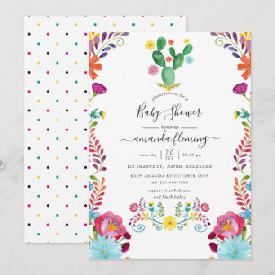 Farbige Wasserfarben-Blumen-Fiesta-Baby-Party Einladung