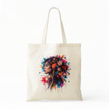 Farbige Wasserfarben-Blumen-Frau-Künstler-Tasche