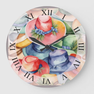 Farbige Wasserfarben-Cowboyhüte Western Style Art Große Wanduhr