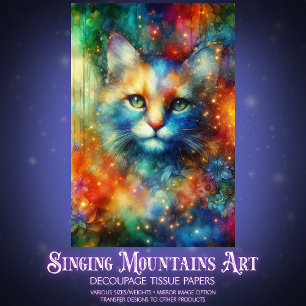 Farbige Wasserfarben-Fantasie-Katzen-Decoupage  Seidenpapier