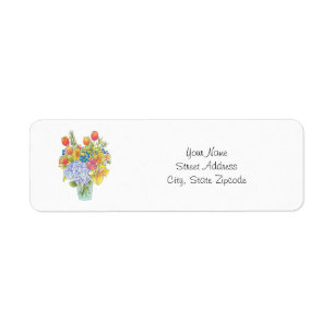 Farbige Wasserfarben, Feder & Tinte Blumenbouquet