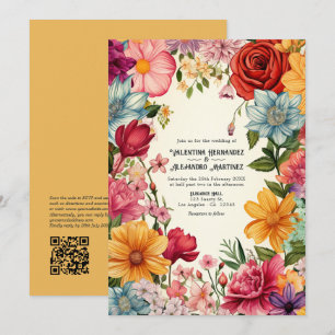 Farbige Wasserfarben-Fiesta-Hochzeit mit QR-Code Einladung