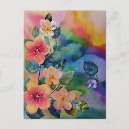 Farbige Wasserfarben-Frühlingszweig mit Blumen Postkarte (Vorderseite)