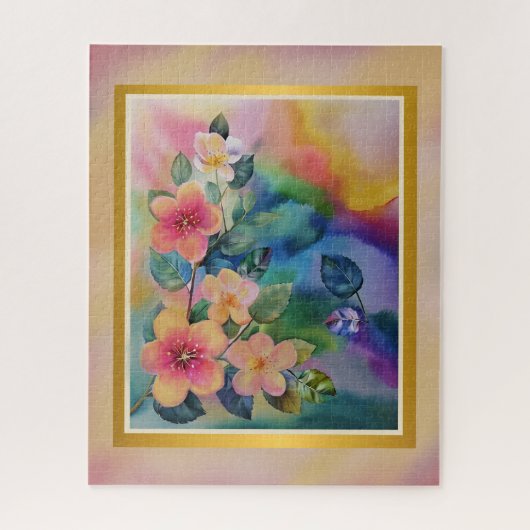 Farbige Wasserfarben-Frühlingszweig mit Blumen Puzzle (Vertikal)