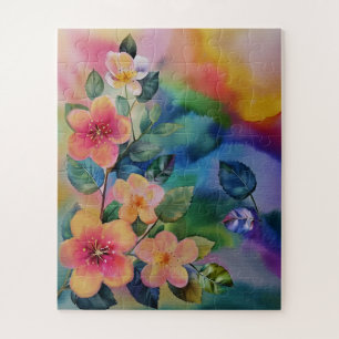 Farbige Wasserfarben-Frühlingszweig mit Blumen Puzzle