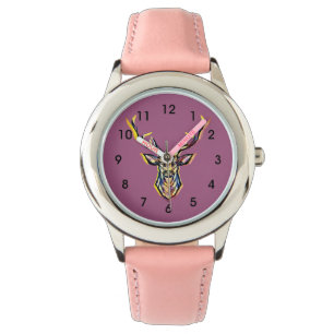 Farbige Wasserfarben-Hirschkopf-Kunst Armbanduhr